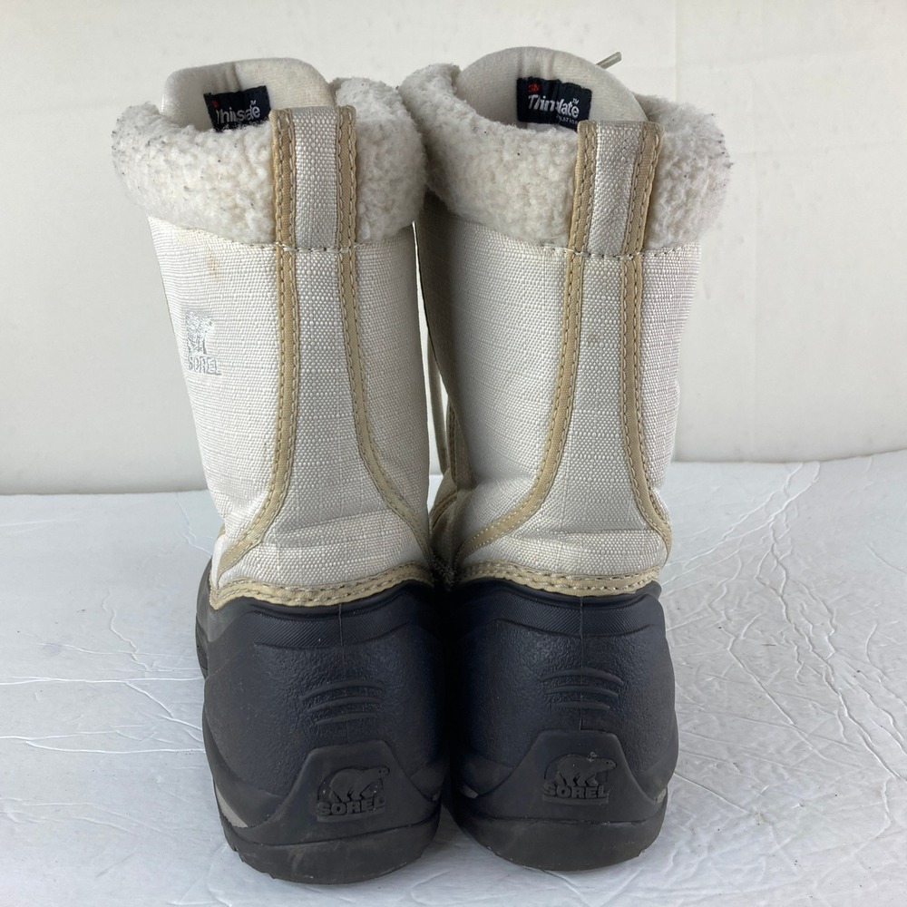 Sorel Winter Snow Boots Women 8 Cream Black Thinsulate Faux Fur Gorpcore Warm - Picture 6 of 8